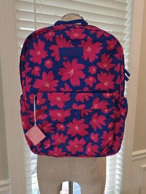 Vera Bradley Royal Blue Backpack with Hot Pink Floral Print
